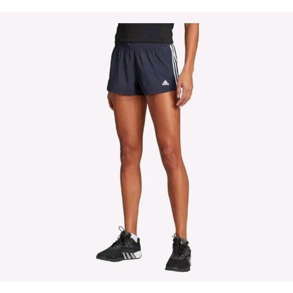 Women's Adidas 3 Stripe 2XL Navy Blue White Pacer Shorts Size 6203 - Picture 1 of 7